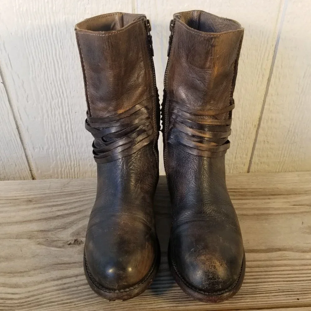 Bed|Stü Cobbler Series Teak Rampton Womens Leather 8in Side Zip Boots 6 B